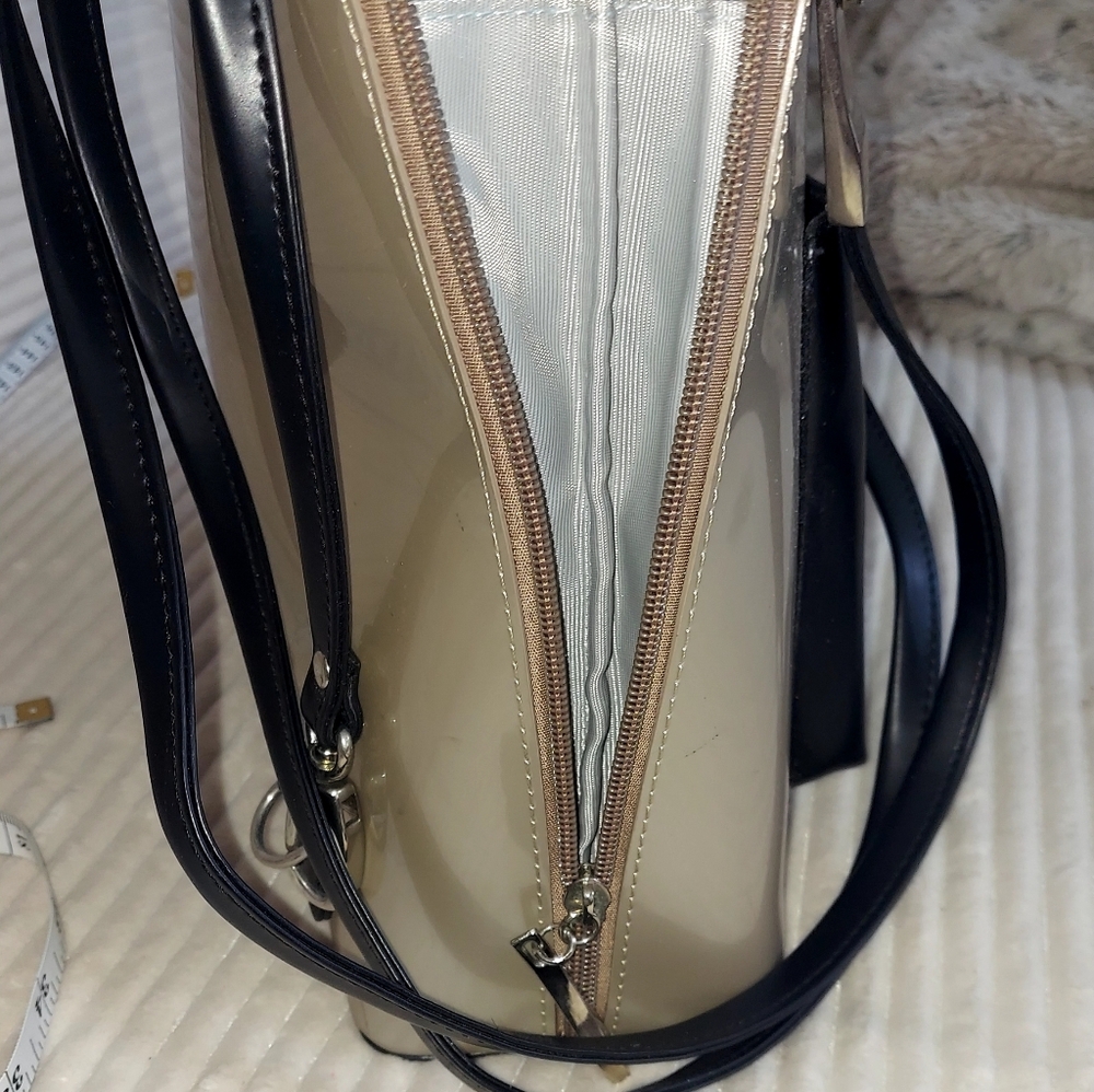 Biejo Patent Two-Tone Tote Bag in Silver and Black - Picture 7 of 7